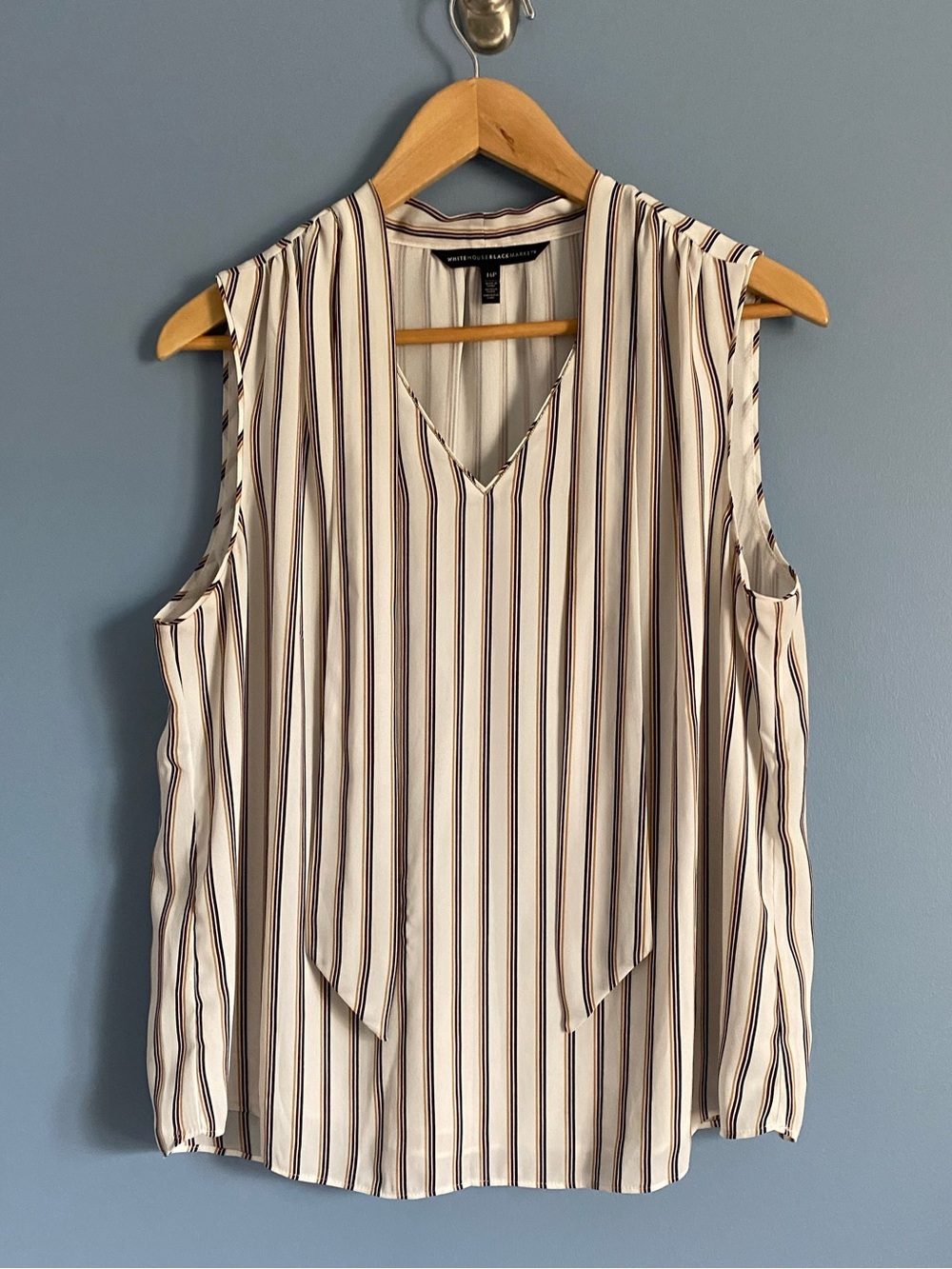 White House Black Market White Striped Sleeveless V-Neck Top